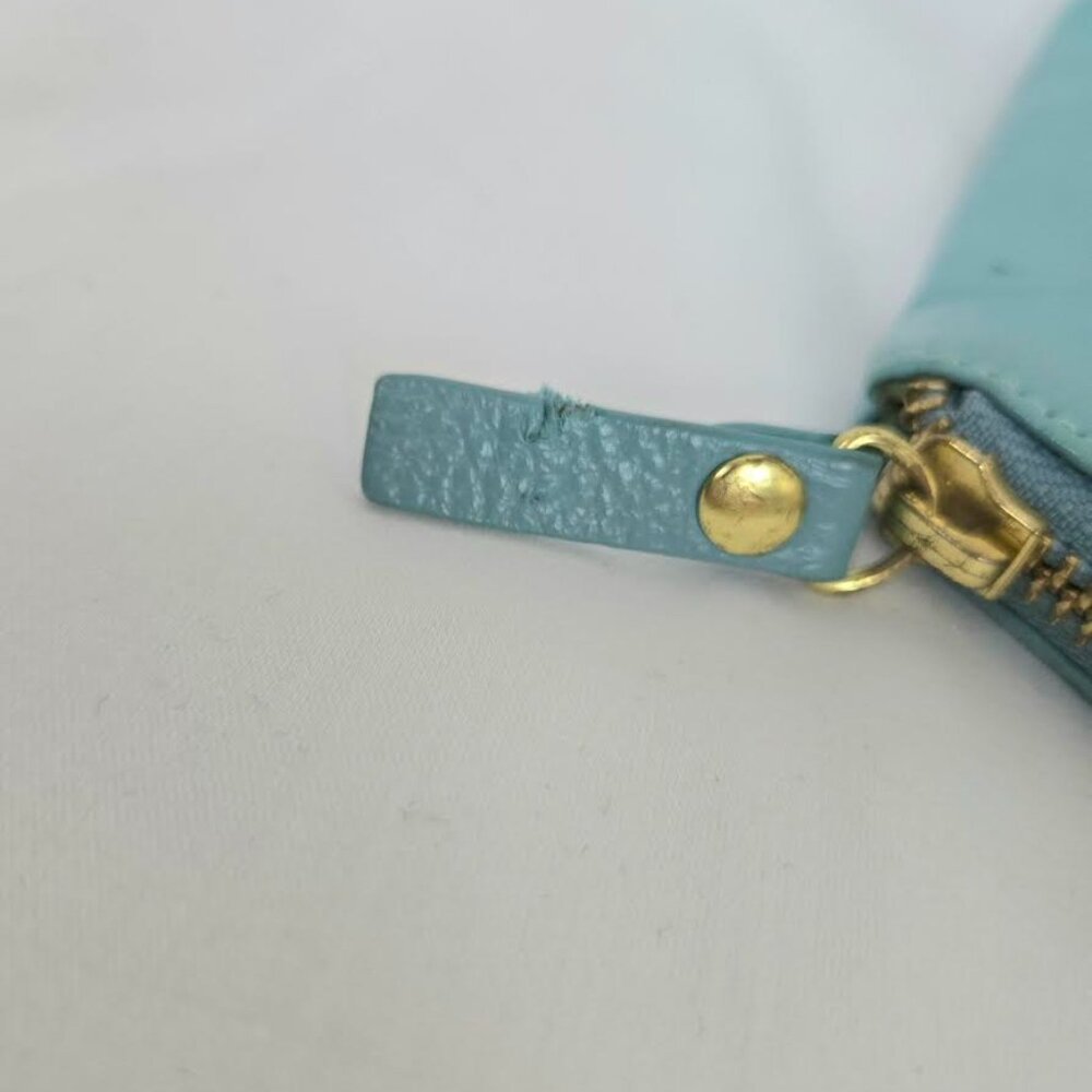 Lodis Women's Turquoise Pebbled Leather Gold Hardware Zipper Wristlet Clutch - Picture 9 of 10